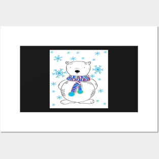 Polar Bear White & Teal Snowflake Designed Gifts & Home Decor Posters and Art